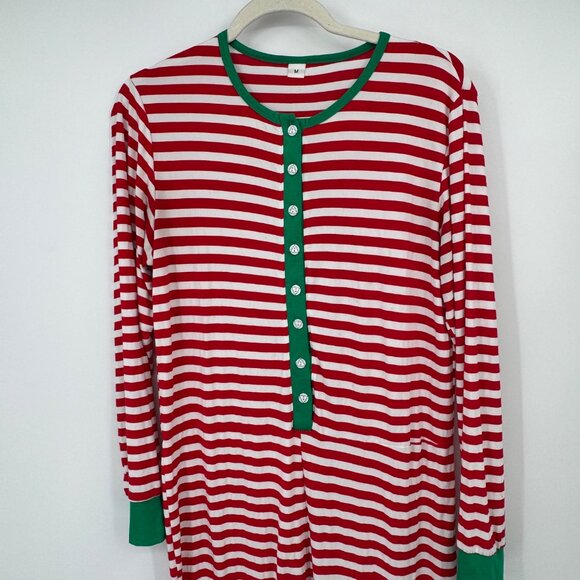 Gender-Neutral Snug-Fit Graphic Henley Pajama One-Piece For Adults Size M - Picture 2 of 7